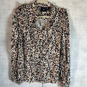 Maeve Womens blouse cheetah print ruffle collar long sleeve ruffle animal print